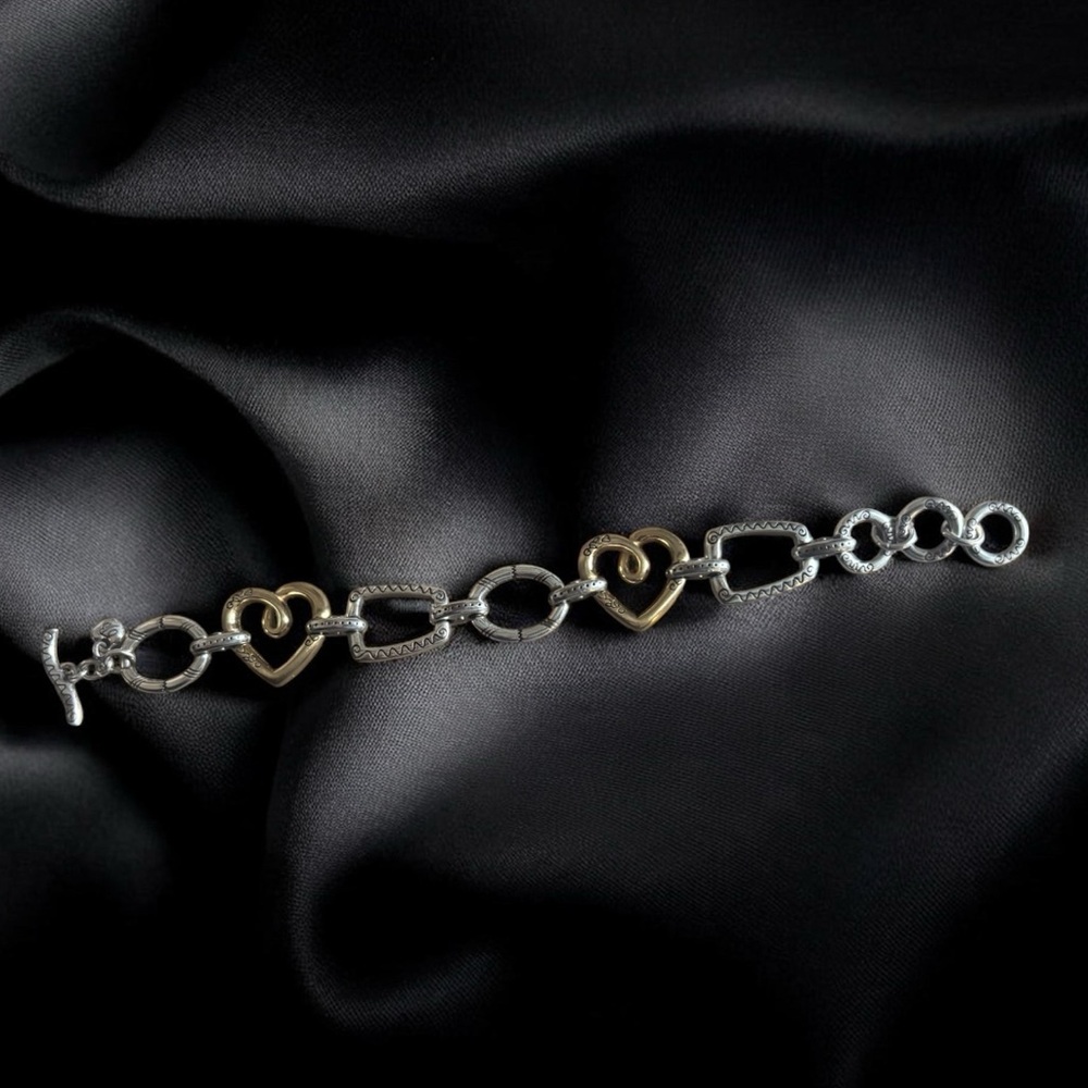 Brighton Two-Tone Heart Link Bracelet - Silver and Gold